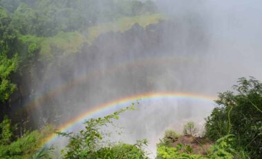 Rainbow over the Victoria Falls in Zambia